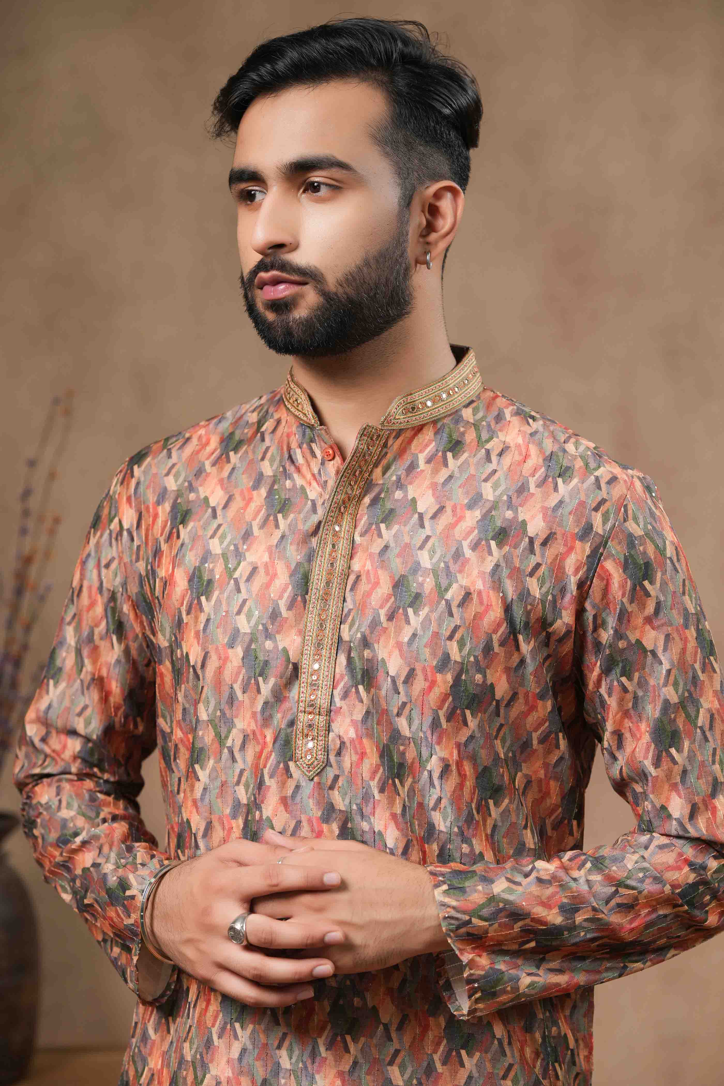 Yellow Geometric Print Kurta
